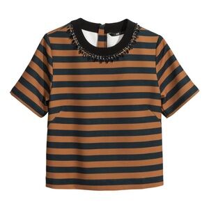 H&M Striped Black and Orange Top with Beaded Collar